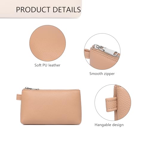 30 Color PU Faux Leather Travel Toiletry Bag for Women, Mini Cosmetic Pouch Organizer with 2 Dividers, Easy Clean Makeup Bag for Purse, Gift Idea (PU Faux Leather/Camel Pink) - color: PU/Camel Pink