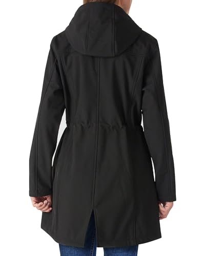 Outdoor Ventures Women's Lightweight Waterproof Fleece Lined Hooded Softshell Rain Jacket, Warm Windbreaker Long Coat - color: Black, size: Large