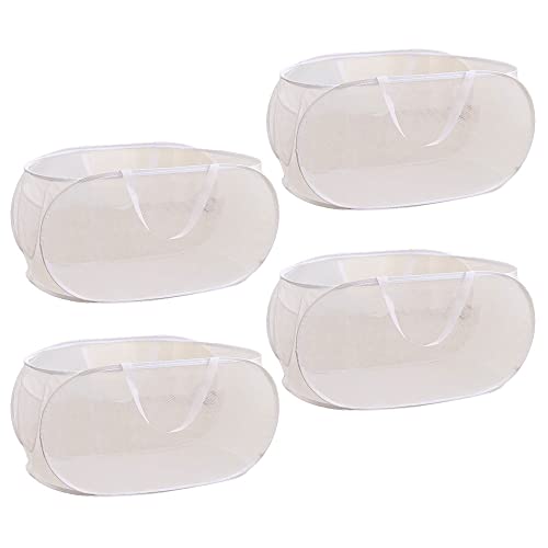 4 Pcs Mesh Popup Laundry Hamper, Opening Laundry Basket,Popup Laundry Basket with Durable Handles,Foldable Pop-up Mesh Hamper Dirty Clothes Basket for Clothes & Laundry-Home Organization - color: White