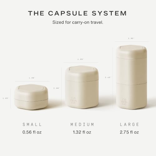 Cadence Travel Containers - Daily Routine Capsule Set - Magnetic Containers with Lids,4 Flex Mediums (1.32oz) & 3 Flex Smalls (0.56oz) - Shampoo, Conditioner, Body Wash, Pills, & More - Sand - color: Sand