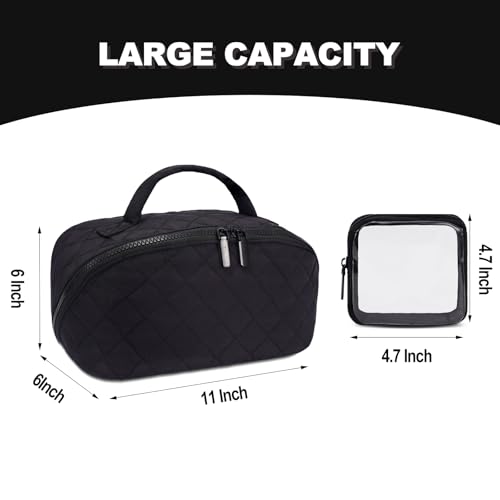 Makeup Bag,Quilted Puffer Cosmetic Bags,Travel Toiletry Bag for Women,Large Capacity Waterproof Make up Bag Set - color: Black, size: Large