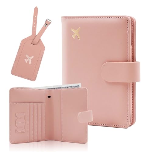 Melsbrinna Rfid Passport Holder for Travel women/Men Set Travel Suitcase Tag, Cute Passport Wallet Rfid Blocking Card Slots, Rfid Passport Cover/CaseTravel Wallet (new pink) - color: new pink