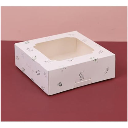 20 Pack Bakery Boxes with Window Small 6x6x2 inch for Cookie, Candy, Pastry, Brownie, Chiffon Cake, Tart, Pie, Waffle (White - Leaf) - color: White - Leaf