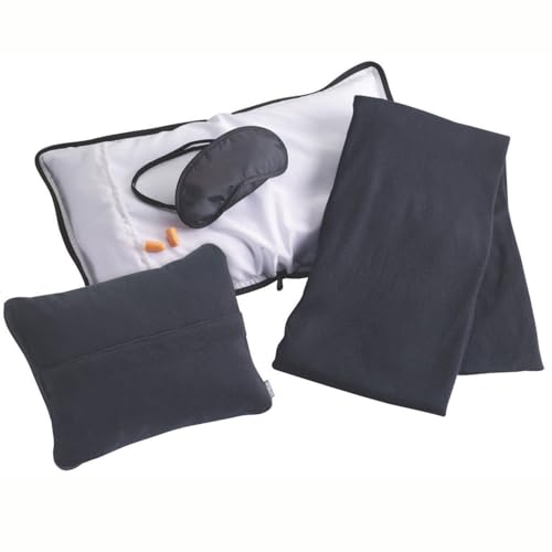 Lewis N. Clark Ultimate Comfort Set + Portable Travel Kit for Airplane, Includes Inflatable Pillow + Zippered Carrying Case, Cozy Fleece Blanket, Eye Mask for Sleeping & Foam Ear Plugs, Black - color: Black