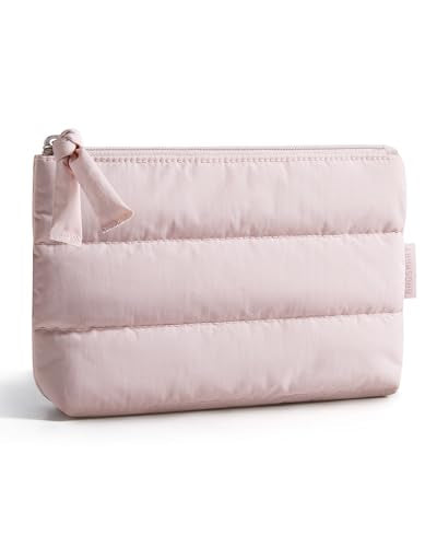 BAGSMART Small Makeup Bag, Puffy Portable Cosmetic Pouch with Charm Zipper, Water-Resistant Travel Organizer for Women (Baby Pink, Small) - color: 02-Baby Pink, size: Small