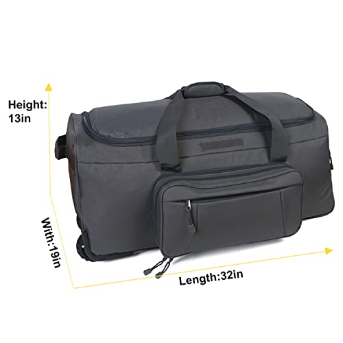 Greencity Duffel Bag Wheels Rolling Deployment Wheeled Military Suitcase Heavy-Duty Extra large deployment bag Capacity 32 Inch，Grey - color: Grey