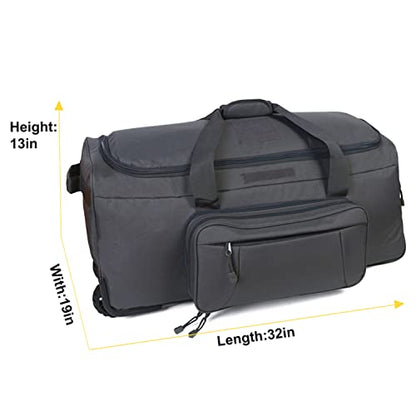 Greencity Duffel Bag Wheels Rolling Deployment Wheeled Military Suitcase Heavy-Duty Extra large deployment bag Capacity 32 Inch，Grey - color: Grey