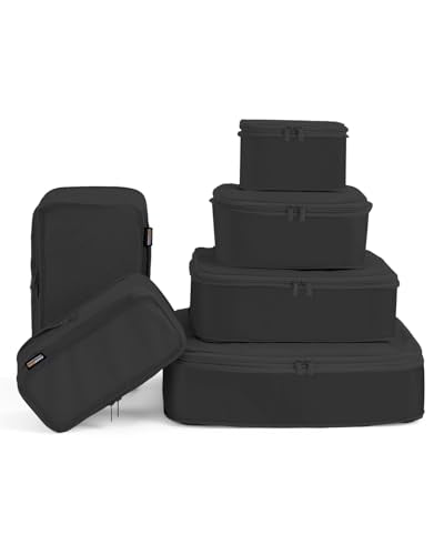 Compression Packing Cubes for Travel, 6-Piece Set (Large/Medium/Small), Double-Zip Luggage Organizers for Suitcase & Carry-On, Clothes Storage Bags (Pure Black, 6 Pack) - color: Pure Black