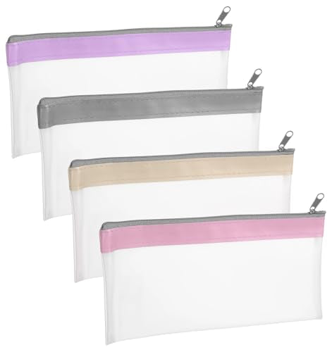 4 Pcs Small Clear Makeup Bag, Mini Clear Zipper Pouch Bag Organizer Pouches for Travel, Lipstick & Earphone Storage (Purple, Gray, Pink, Beige, 8.86 x 4.13 Inches) - size: 8.86 in * 4.13 in