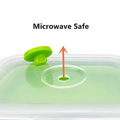 CCyanzi 3piece Collapsible Food Storage Containers with Lids, Silicone Lunch Container, Microwave & Freezer Safe, Space Saving for Kitchen Cabinet and Camping Backpack,(green gray) - color: green with gray
