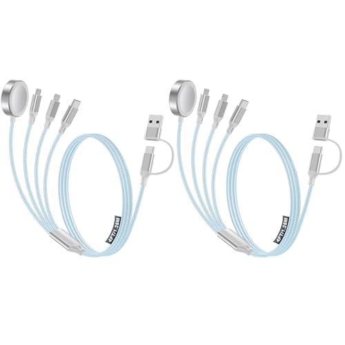 Travel Essentials,Multi Charging Cable for Apple Watch Charger/iPhone Charger/Samsung Charger,USB A & Type C Power Cable for iWatch Ultra/10-2/iPhone 17-11/Samsung S26,Serial Cables,Car[1.2M] - color: 2-Blue+Blue, size: 1.2M