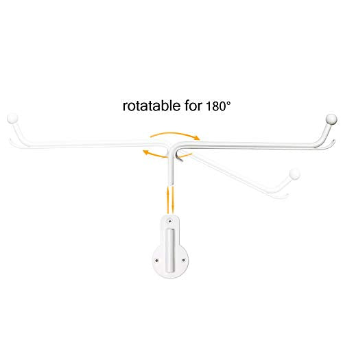 Mkono Wall Mounted Clothes Hanger with Swing Arm Holder Valet Hook Metal Hanging Laundry Drying Rack Space Saver for Closet Organizer, Laundry Room Organization Bathroom, Bedroom,2 Pcs, White - color: White