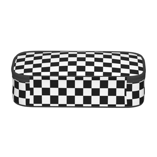 Perinsto Black And White Checkered Pencil Case Big Capacity Multi Compartment Stationery Box Racing Checkerboard Pencil Pouch Holder Desk Organizer For School Office Home - color: Black And White Checkered