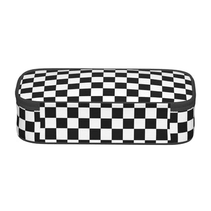 Perinsto Black And White Checkered Pencil Case Big Capacity Multi Compartment Stationery Box Racing Checkerboard Pencil Pouch Holder Desk Organizer For School Office Home - color: Black And White Checkered