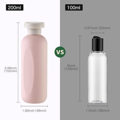 Empty Shampoo Bottles 6.7oz - Large Size Refillable Plastic Liquids Toiletry Containers - Empty Leak Proof Lotion Toiletries Dispenser - Pink Flip Cap Top Body Wash and Cosmetic Set 4 Pack - color: Pink