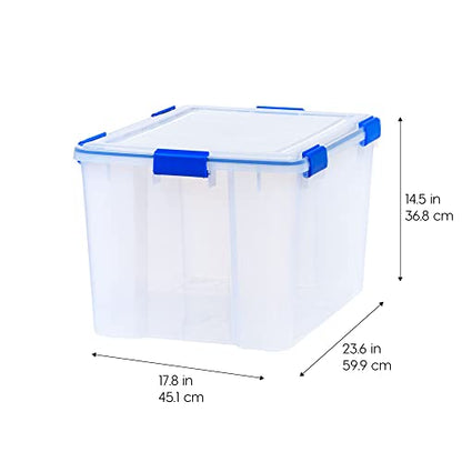 IRIS USA WeatherPro 74 Qt Storage Bins with Lids, 3 Pack, BPA-Free Plastic Gasket Box with Tight Latch and Seal, Stackable Nestable Tote Tub - Clear/Blue - size: 74 Qt. - 3 Pack