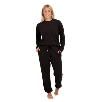 Blush by Us Angels 2 Piece Jogger Lounge Set for Women | Women's Travel Sweatsuit - Lightweight, Cozy Loungewear - color: Black, size: 3X-Large