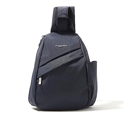 Baggallini Medium Sling Backpack - 9"x11" Lightweight Sling Bag with Convertible Adjustable Shoulder Strap - color: French Navy