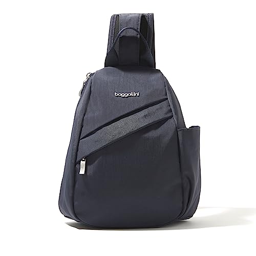 Baggallini Medium Sling Backpack - 9"x11" Lightweight Sling Bag with Convertible Adjustable Shoulder Strap - color: French Navy