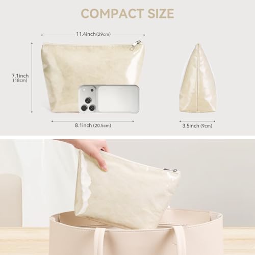 WLLWOO PVC Waterproof Makeup Bag Kraft Paper Cosmetic Bag Travel Toiletry Zipper Pouch Organizer for Women Purse - color: PVC-Off White