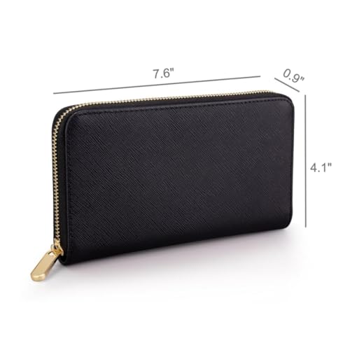 Luxury Real Leather Zip Around Travel Wallet | Large Capicity Card Holder Organizer | Classic Phone Clutch for Men Women (Black - Saffiano Leather) - color: Black - Saffiano Leather