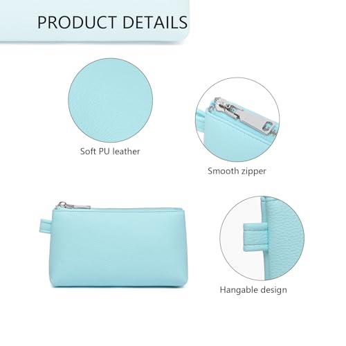 30 Color PU Faux Leather Travel Toiletry Bag for Women, Mini Cosmetic Pouch Organizer with 2 Dividers, Easy Clean Makeup Bag for Purse, Gift Idea (PU Faux Leather/Clear Water Blue) - color: PU/Clear Water Blue