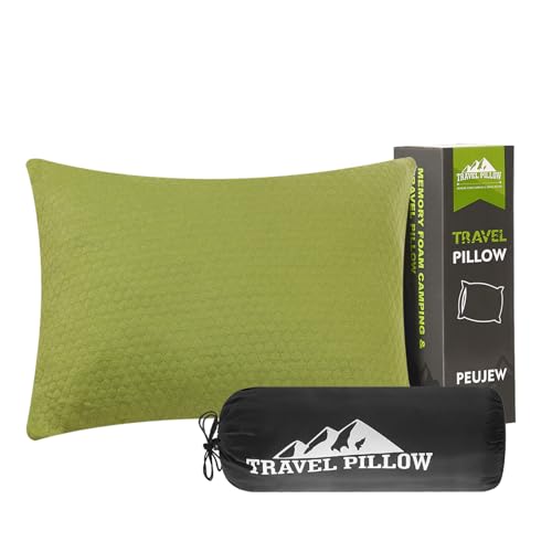 Travel Pillow Backpacking Pillow, Compressible Memory Foam Pillow Breathable Cover for Travel Airplane Hiking and Car - color: Avocado Green, size: S-16 X 12 Inch