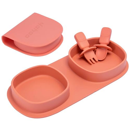 Silicone Foldable Novelty Dinner Plates, Baby Plates Travel Essential with Forks and Spoons, Microwave & Dishwasher Safe, Watermelon - color: Watermelon, style: No-Suction