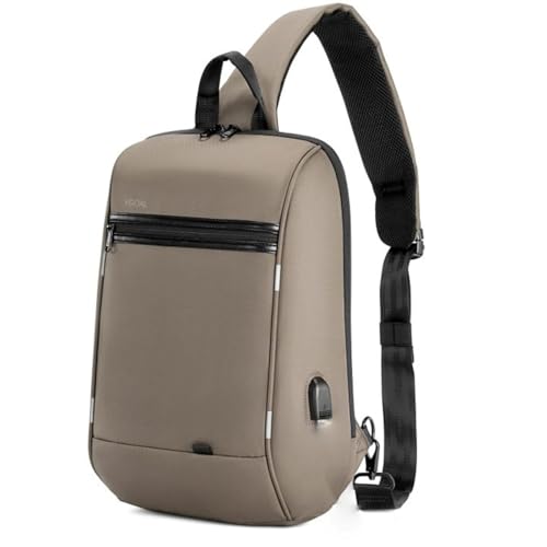 Kingsons 13" Anti-Theft Laptop Sling Backpack. Waterproof nylon, USB port. Ideal for travel, hiking, camping. (FG6301-Khaki) - color: Fg6301-khaki