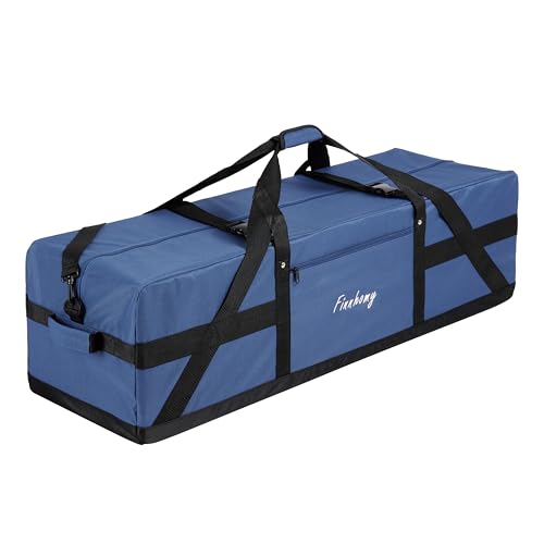 Finnhomy 110L Extra Large Heavy Duty Duffle Bag, 45 Inch Foldable Waterproof Travel Duffel with Upgrade Lockable Zipper, Multiple Pockets, Compression Straps for Camping, Moving, Sports Gear Storage - color: Blue