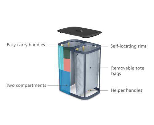 Joseph Joseph Tota 90 liter/23.8 gallon Laundry Hamper Separation Basket with lid, 2 Removable Washing Bags with Handles - Multicolor - color: Multicolor, style: Dual Compartment 90L