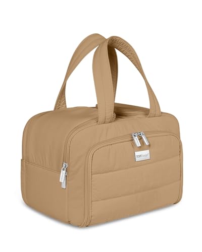 TOPDesign Travel Toiletry Bag for Women, Puffer Large Toiletry Bag, Lightweight Cosmetic Makeup Organizer with Handle for Traveling, Accessories, Essentials, Toiletries (Khaki) - color: Khaki
