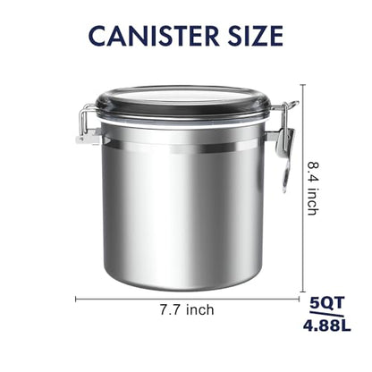ENLOY 165oz Stainless Steel Airtight Canister for Kitchen, Large Flour Coffee Bean Tea Cereal Sugar Cookie Metal Food Storage Canisters with Clear Lid and Sturdy Locking Clamp (7.7 * 7.7 * 8.4in) - size: Large