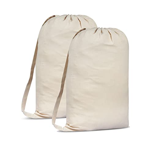 SweetNeedle Pack of 2 Heavy Duty X-Large Laundry Storage Shopping Bag, 30 x 22 IN 40L - 100% Cotton, Highly durable, Draw-cord with cord-lock, Machine Wash and reusable Travel Bag - Natural - size: 2 Pack - Shoulder