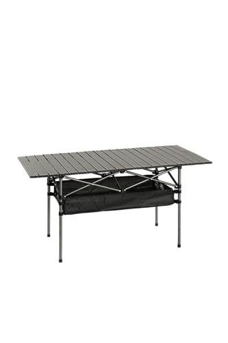 Outdoor Folding Table, 7.93LBS Ultralight Camping Table with Built-in Storage & Carry Bag, 225LBS Heavy Duty Aluminum Tabletop Carbon Steel Frame for Camping, Picnic, Beach, BBQ - color: Black
