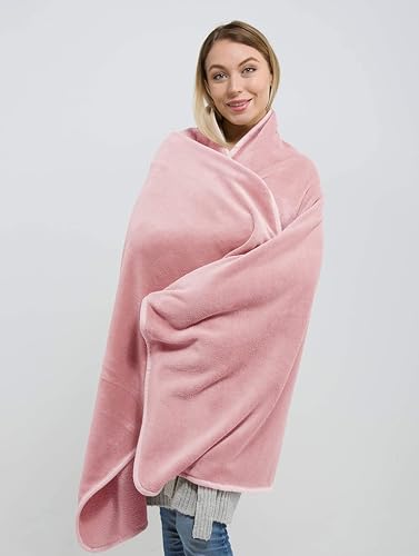 BlueHills Premium Soft Long Travel Blanket Pillow for Tall Airplane Flight Blanket 70 X48 inch Throw in Soft Bag case with Backpack Clip Compact Large Plane 2 in 1 Combo Pink T055 - color: Pink-long-t055