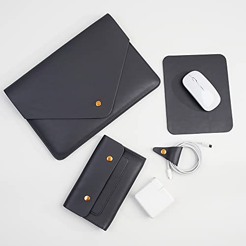 PU Leather Laptop Sleeve Compatible with New 14 inch MacBook Pro A2992 A2918 A2442,Old MacBook Pro Air 13, Surface Laptop 13.5, Thinkpad X1 Carbon 14 Set of 4PCS Color Dark Grey - color: Dark Grey, size: 14Inch Laptop