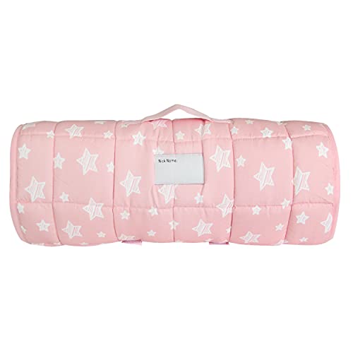 Moonsea Toddler Nap Mat Pink and Fleece Minky Blanket, Lightweight and Soft Perfect for Toddlers Preschool, Daycare, Travel Sleeping Bag for Girls, 21" x 50" Fit on a Standard Cot - color: Pink