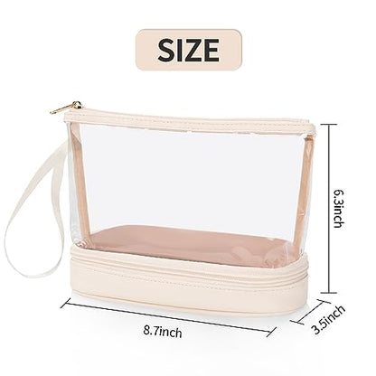 Ethereal Clear Makeup Bag, Cream Small Cosmetic Bag Travel Makeup Bag for Women TSA Approved Toiletry Bag Portable Makeup Pouch - color: 05-cream clear