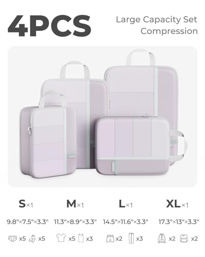 Percover Compression Packing Cubes for Travel, 4-Piece Structured Compression Organizer Set with Label Pockets for Carry-On & Checked Luggage, Purple - color: Purple, size: 4 Set