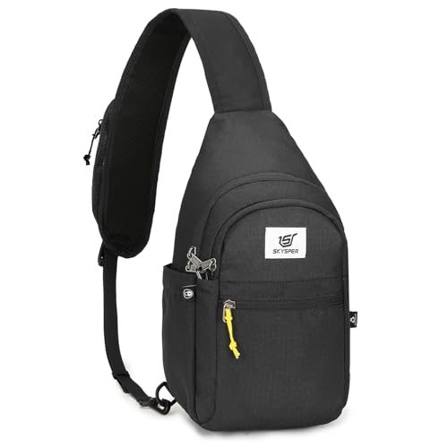 SKYSPER Sling Bag RFID Anti-Theft Crossbody Bag Recycled Travel Cross Body Bag Shoulder Sling Daypack - color: Black