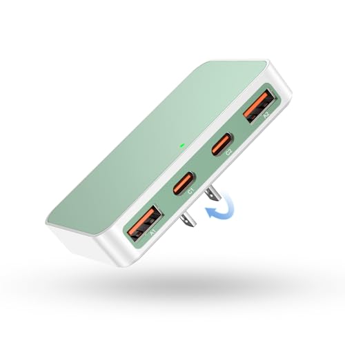 Flat USB Wall Charger 4 Ports Slim 65W USB-C/A Flodable Plug Fast Charging Block for iPhone 8/9/10/11/12/13/14/15 Multiport Power Charging Adapter for ipad and Galaxy Series S8-10 Green - color: Green