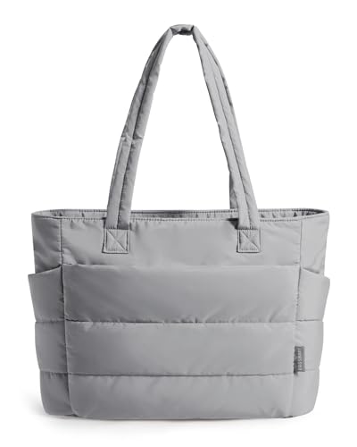 BAGSMART Tote Bag for Women, Lightweight Puffy Tote Bag with Compartments Shoulder Bag Handbag for Travel, Work, Gym | Lightweight - color: Light Gray, size: Standard