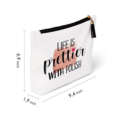 Nail Tech Gifts for Women, Nail Artist Gift Beautician Gift Nail Tech Charm Manicurist Gift Manicurist Graduation Gift Nail Technician Christmas Birthday Gifts, Life is Prettier with Polish Makeup Bag - color: LifePrettier