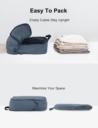 4 Set Compression Packing Cubes, Expandable Travel Organizer Bags, Water-Repellent Nylon, Space-Saving Luggage Set for Suitcase, Carry-on, Home Storage (4, Blue, Compression) - color: Blue