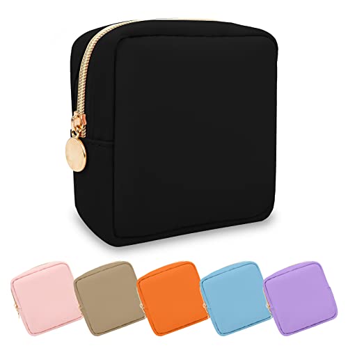 UIXIZQ Waterproof Mini Makeup Bag for Purse,Small Cosmetic Pouch Nylon Travel Toiletry Organizers Bag for Women Girls,Cute Zipper Preppy Coin Purse for Work(Mini-Black) - color: Black, size: Mini
