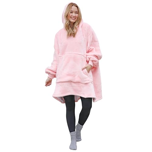 Catalonia Oversized Blanket Hoodie Sweatshirt, Wearable Sherpa Blanket Pullover, Gift for Her - color: Pink