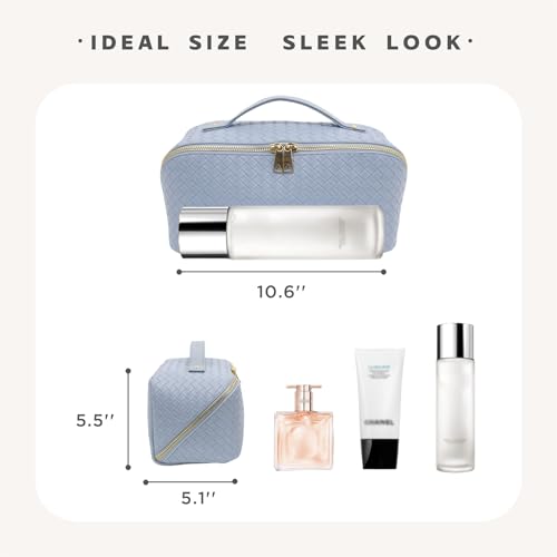Travel Makeup Bag – Large Cosmetic Organizer with Waterproof PU Leather, Smooth Double Zipper & Tear-Resistant Lining, Toiletry Pouch for Women (Ice) - color: 03-Ice