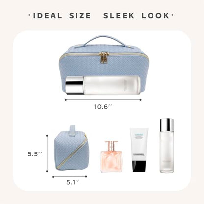 Travel Makeup Bag – Large Cosmetic Organizer with Waterproof PU Leather, Smooth Double Zipper & Tear-Resistant Lining, Toiletry Pouch for Women (Ice) - color: 03-Ice