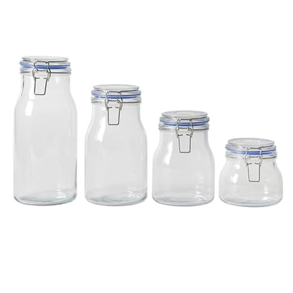 Sur La Table Lyon Court 4-Piece Glass Canister Set with Airtight Trigger Clamp Lids, Clear – 71 oz, 54 oz, 37 oz & 22.5 oz Sizes, Rubber Gasket Seal, Dishwasher Safe Food Storage Jars - size: Set of 4 (71 oz, 54 oz, 37 oz & 22.5 oz)